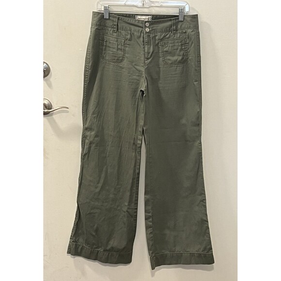Ruff Hewn Womens 100% Cotton Pants Green Wide Leg Opening Pants RN 69016 Sz 8 - Picture 2 of 10